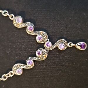 AMETHYST & STERLING SILVER Gemstone Necklace 16" plus 3.5" extender